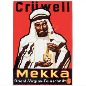 1920s Original German Art Deco Poster, Cruwell Mekka Tabak Cigarette