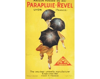 1922 Original French Art Deco Label, Parapluie-Revel Advertising