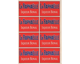 Póster de alcohol vintage francés de los años 20, La Raphaelle (texto azul/fondo rojo)