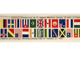 1967 Vintage Montreal Expo 67 Banner, Meet 70 Nations
