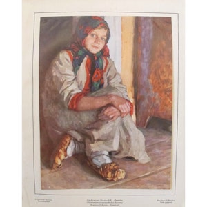 1920er Vintage russisches Bauernmädchen, Jar Ptitza Magazine Art Sheet - Bogdanov-Belsky