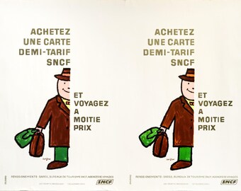 1976 年フランス旅行ポスター「SNCF Demi-Tarif」（サヴィニャック