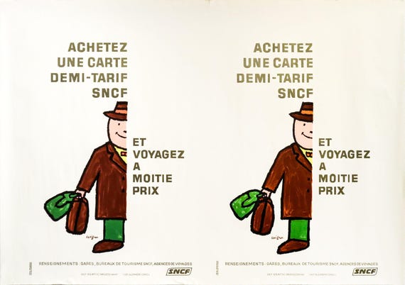 1976 年フランス旅行ポスター「SNCF Demi-Tarif」（サヴィニャック