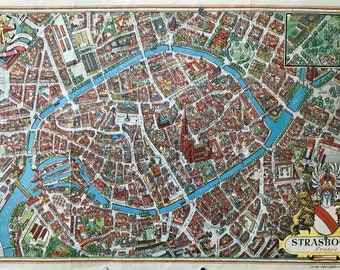 1950 Original französisches Reiseplakat, Straßburg (Karte)