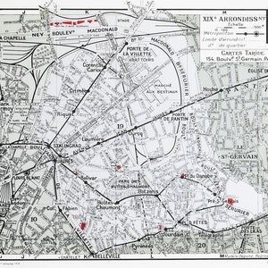 1959 Oryginalna mapa Cartes Tarides Paryża, XIX dzielnica