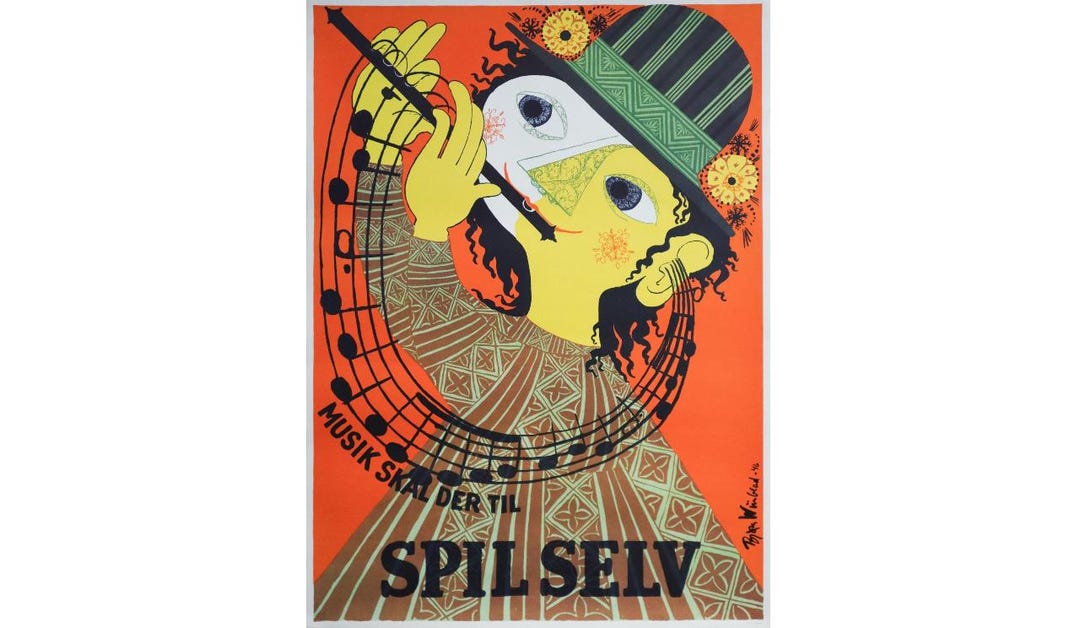 1946 Danish Poster, Spil Selv, Musik Skal Der Til by Bjorn