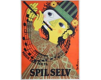 1946 Danish Poster, Spil Selv, Musik Skal Der Til by Bjorn