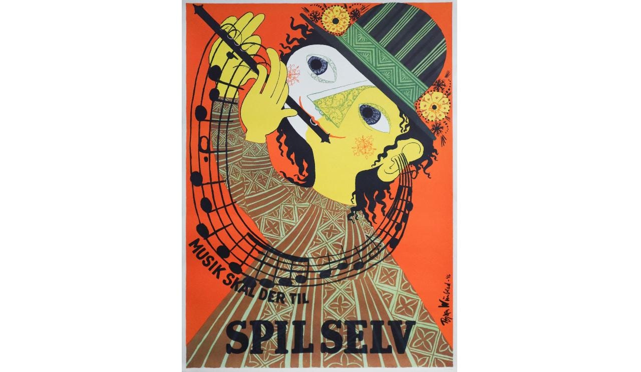 1946 Danish Poster, Spil Selv, Musik Skal Der Til by Bjorn