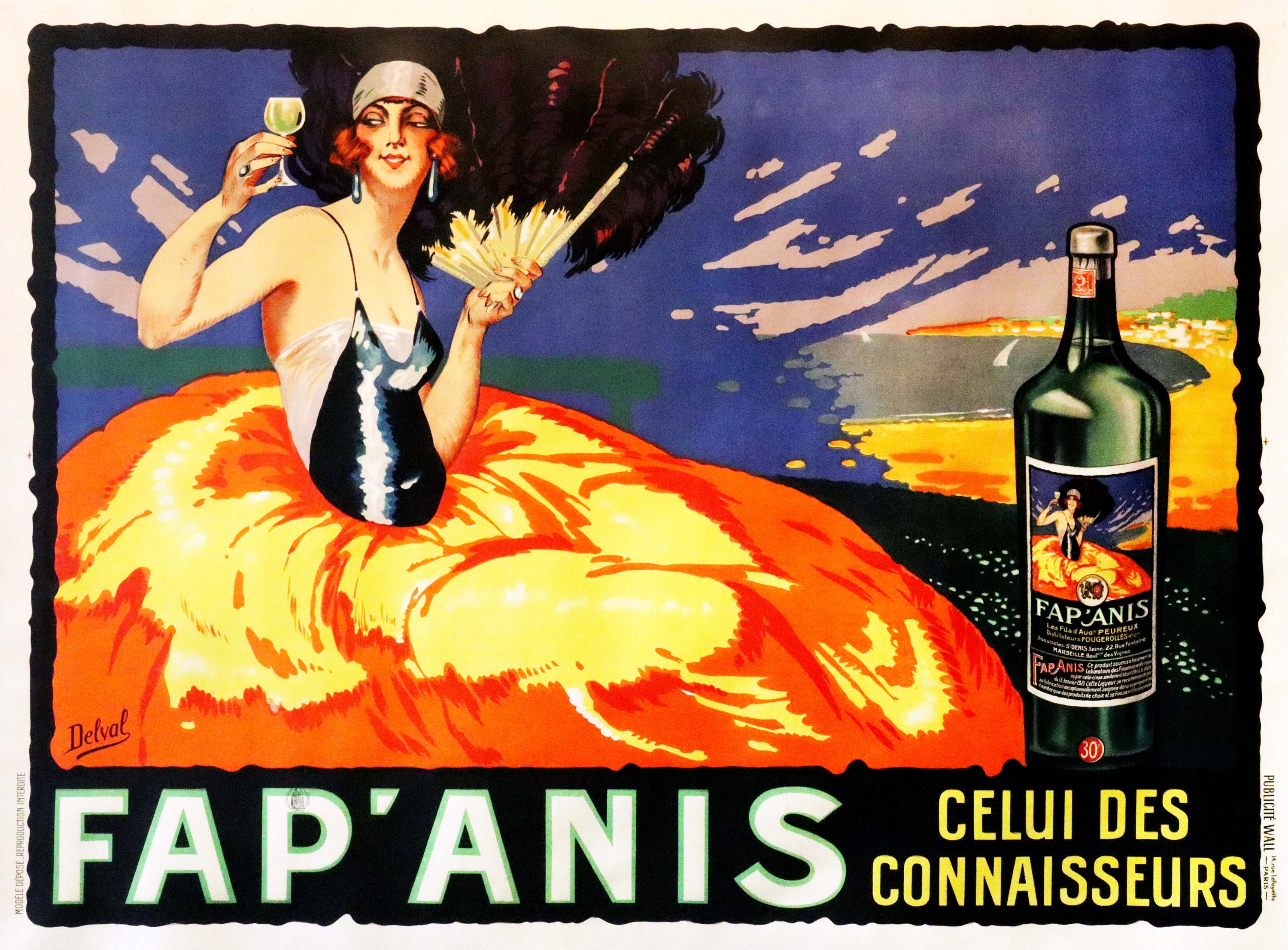 1935 Vintage Original Fap'anis Art Deco Poster, Wine Cellar