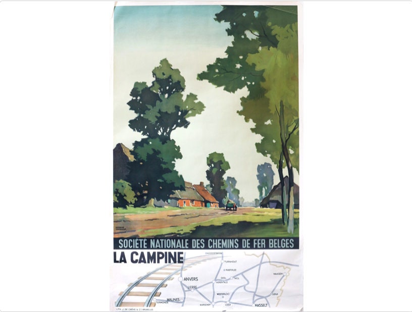 1950 年オリジナルベルギー鉄道ポスター、La Campine - Etsy 日本