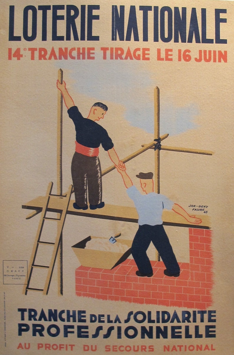 1943 French Art Deco Poster, Loterie Nationale Advertisement tranche De ...