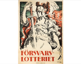 1914/1918 War Swedish Poster, "Forsvars lotteriet"  (Defense Lottery/War Bonds)