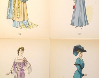 1907 La Mode Feminine, Parisian Ladies Fashion (set of 4)