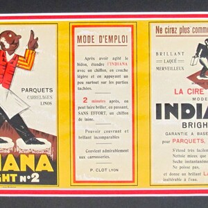 1920s Original Art Deco Polish Label - Indiana Bright &#39;&#39;La cire qui laque&#39;&#39;