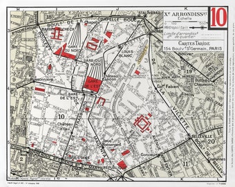 1959 Original Cartes Tarides Map of Paris, X Arrondissement