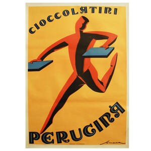 1928 Italian Food Art Deco Poster, Cioccolatini Perugina by Federico Seneca (1980&#39;s Re-issue) - Yellow