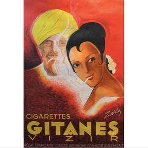 Cartel art déco francés original de 1939 - Anuncio de cigarrillos Gitanes