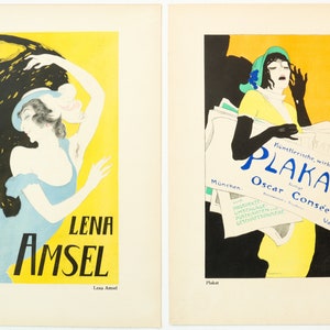 1922 Original Art Deco Plakat, Lena Amsel: Consée München (Recto/Verso), Walter Schnackenberg, Vintage Trachtenentwurf