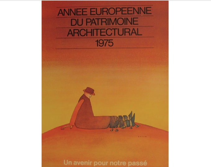 1983 Original Jean Michel Folon French Poster, Annee Europeenne du Patrimoine Architectural 1975