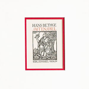 1920s German Print, Hans Bethge Poetry Book Cover Saitenspiel, Matted