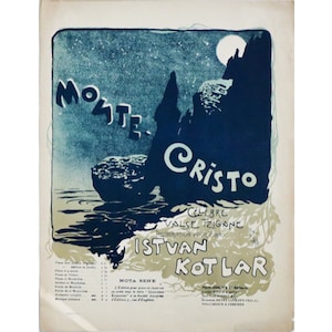 1899 French Music Sheet Cover for Piano Music, Monte-Cristo by Istuan Kotlar