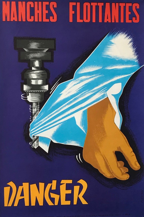 1970 Original French Workplace Safety Poster - Manche Flottantes