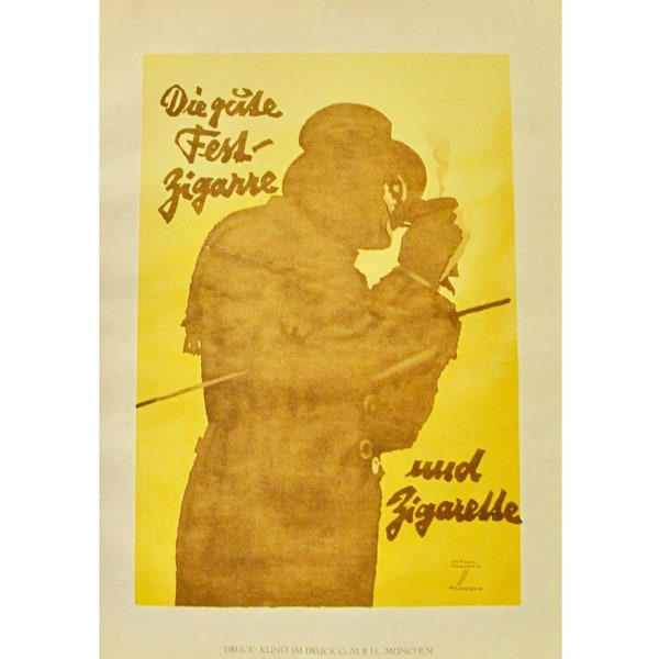 1926 Original German Art Deco Poster, Die güte Fest-Zigarre und Zigarette (Cigar and Cigarette)