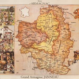 jaren 1970 Franse Vintage Armagnac Janneau Poster (kaart)