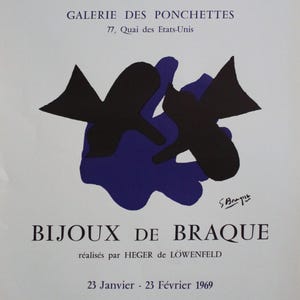 1969 Vintage French Exhibition Poster - Braque, Bijoux de Braque, Ville de Nice, Galerie des Ponchettes