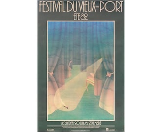 1982 Vintage Canadian Exhibition Poster, Festival du Vieux Port (Green) - Jean-Christian Knaff