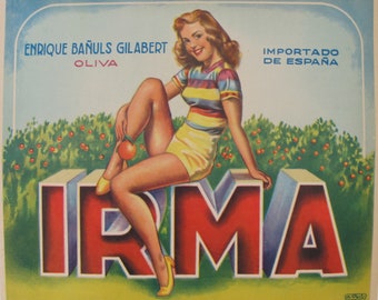 1940-50 Original Vintage Spanish Orange Label, Irma