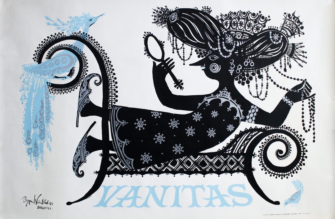 1954 Danish Poster, Vanitas (blue Version) by Bjorn Wiinblad