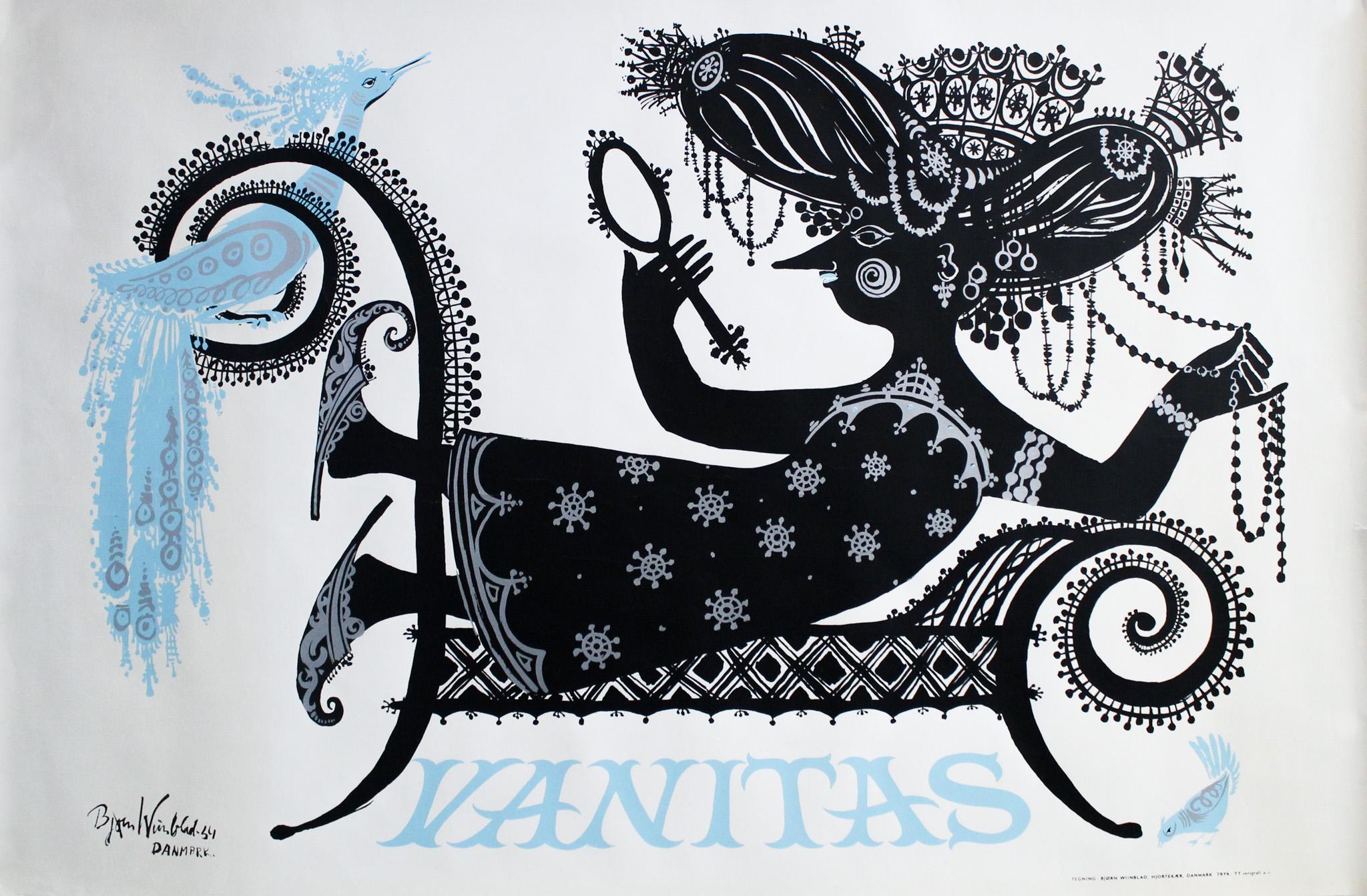 1954 Danish Poster, Vanitas (blue Version) by Bjorn Wiinblad
