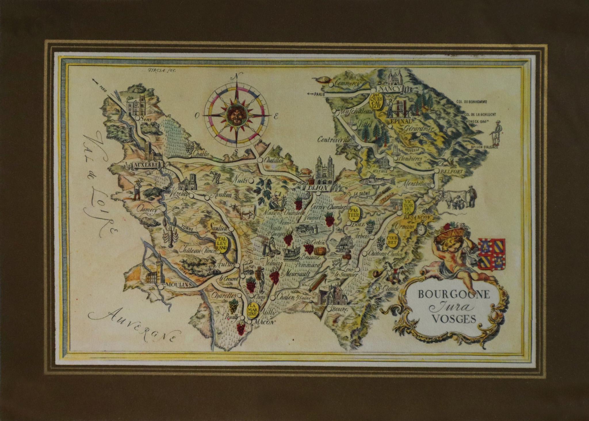 1960's French Vintage Mini Map, Bourgogne Jura Vosges - Etsy
