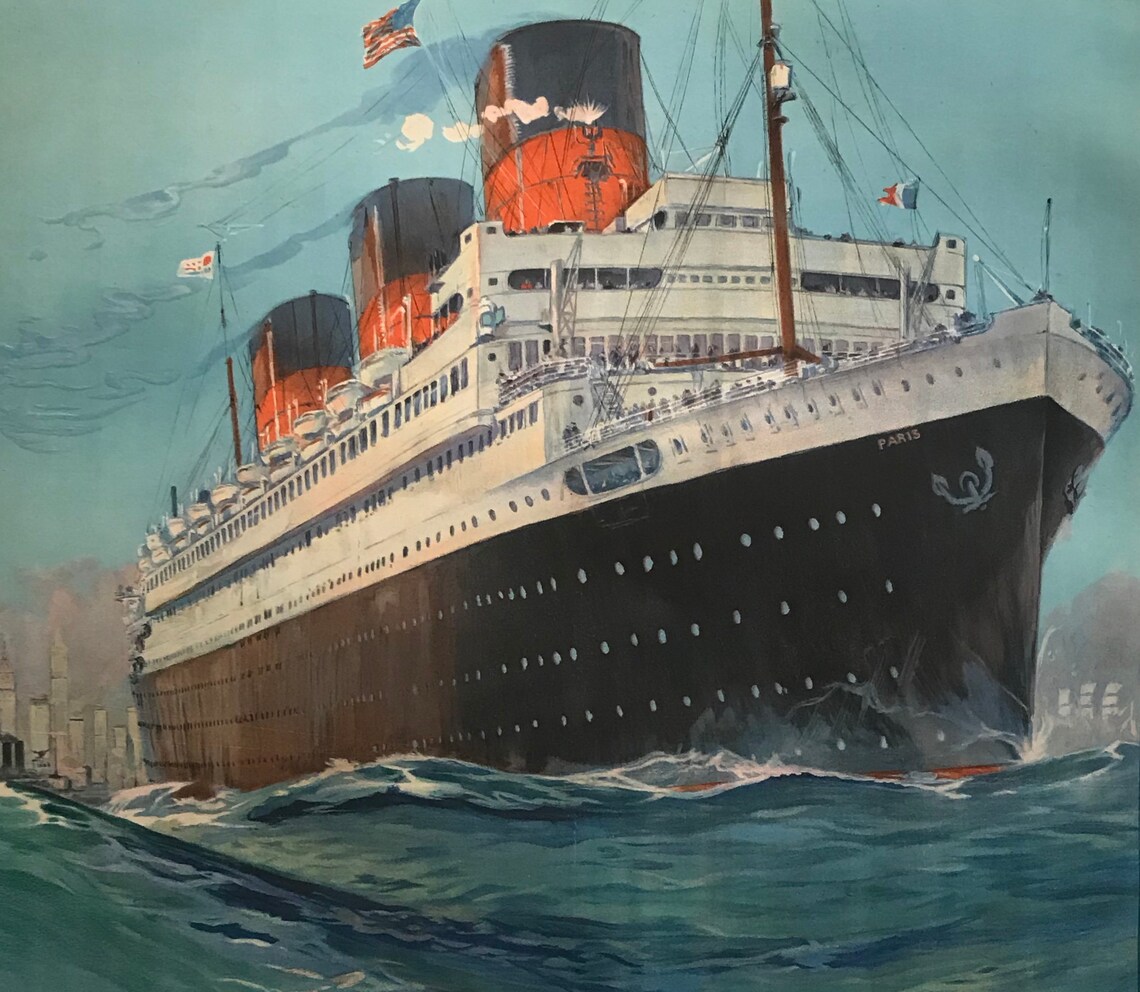 RARE 1930 Vintage French Ocean Liner Poster S.S. Paris Cie Etsy