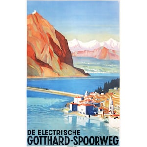 1935 Original Swiss Art Deco Railway Poster, De Electrische Gotthard