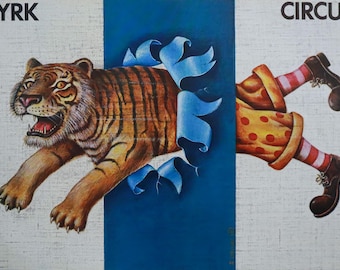 1980 Polish Circus Poster, Cyrk (half tiger, half clown) - Olbinski