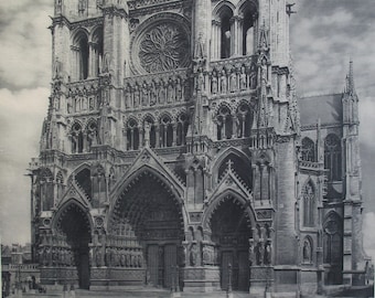 1950s Vintage French Travel Poster, France, Amiens Cathedral, Somme
