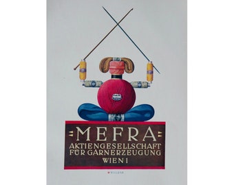 1923 Austrian Art Deco Poster, Mefra Knitting and Embroidery Thread
