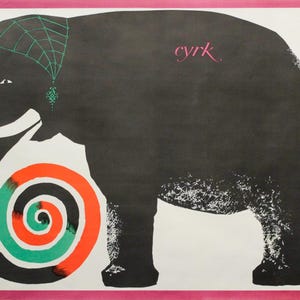 1970&#39;s Original Polish Circus Poster, Cyrk, Elephant - Hubert Hilscher