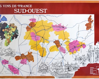1960s Original French Alcohol Poster, Vignobles de France - SOPEXA, Comité National des Vins de France, Sud Ouest