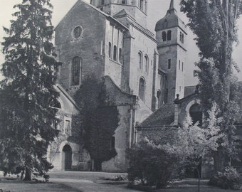 1950s Vintage French Travel Poster, Abbaye de Cluny, Bourgogne