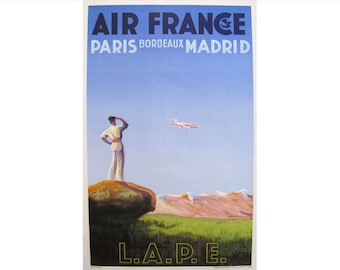 1936 Air France Poster, Paris Bordeaux Madrid LAPE