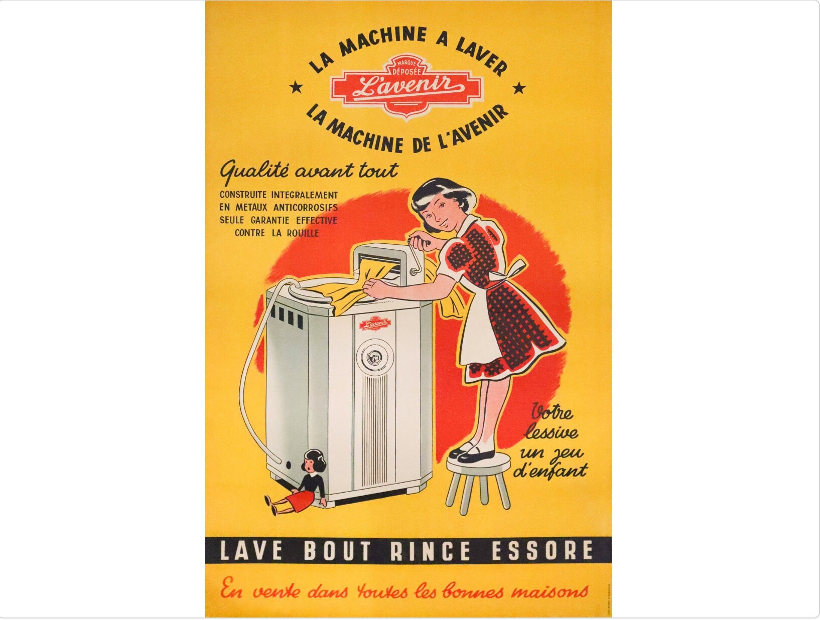 1940s French Art Deco Advertising Poster - La Machine à Laver, L