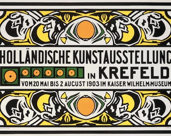 Cartel de exposición de estilo Art Nouveau holandés vintage de 1903 - Holländische Kunstausstellung en Krefeld (Thorn Prikker)