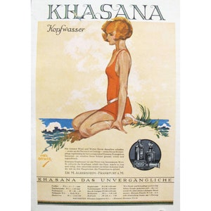 1927 Vintage German Mini Poster, Khasana Shampoo