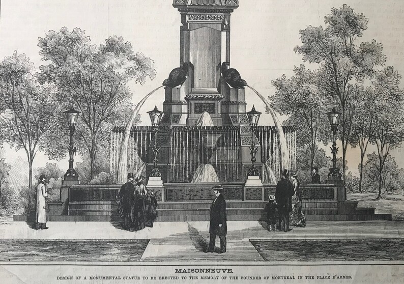 Montreal History- Great Gift for a Historian April 12 1879 Canadian Illustrated News 1879 Maisonneuve Monument Place D/'armes