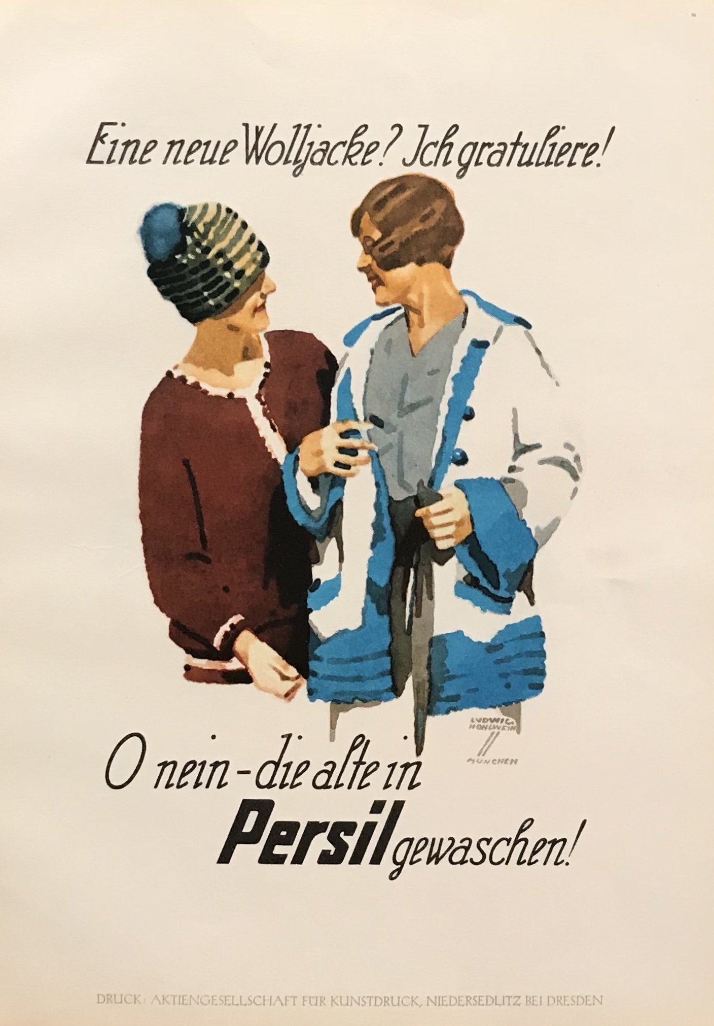 Etsy Wolljacke Original Ich eine Poster, Neue Art German Deco - 1926 Gratuliere Persil