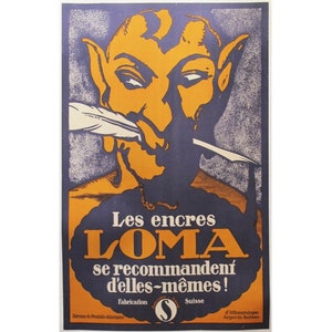 1920s Original Swiss Art Deco Poster, Les Encres Loma