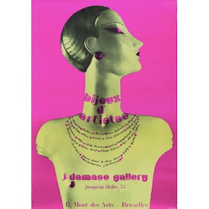 1975 Belgian Jewelry Exhibition Poster, Bijoux d'Artistes, J. Damase Gallery, Bruxelles